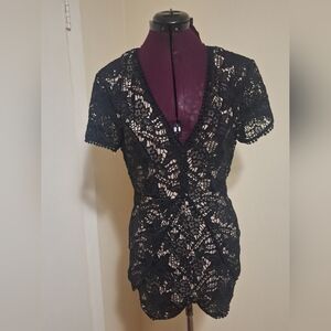 Love Tree Black and Nude Fitted Romper Size L